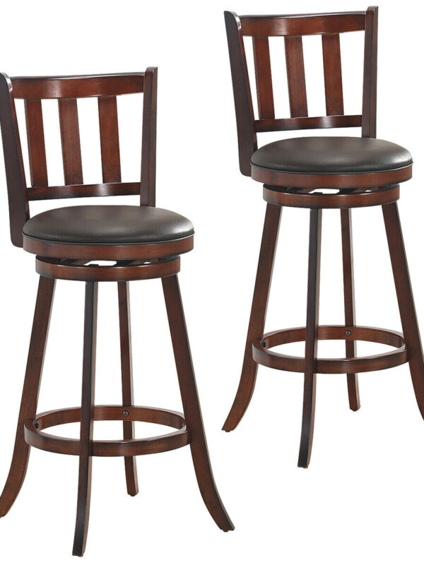 2 Pieces 360 Degree Swivel Wooden Counter Height Bar Stool Set with Cushioned Seat-31 inches - Color: Brown - Size: 31 inches