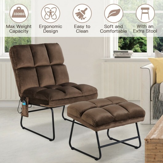 Velvet Massage Recliners with Ottoman Remote Control and Side Pocket-Brown - Color: Brown - Image 3