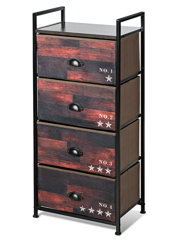 Industrial 4 Fabric Drawers Storage Dresser with Fabric Drawers and Steel Frame - Color: Dark Brown