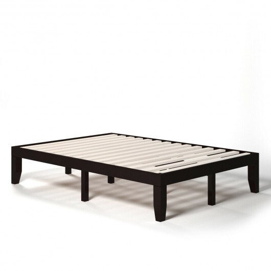 14 Inch Full Size Wood Platform Bed Frame with Wood Slat Support-Brown - Color: Brown