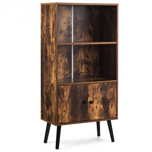 2-Tier Retro Bookcase Bookshelf with 3 Compartment-Coffee - Color: Brown