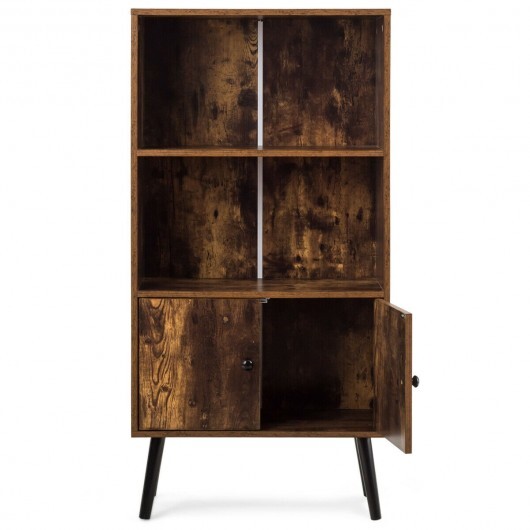 2-Tier Retro Bookcase Bookshelf with 3 Compartment-Coffee - Color: Brown - Image 5