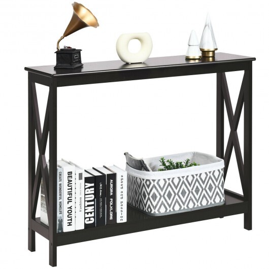 2-Tier Console X-Design Sofa Side Accent Table-Espresso - Color: Dark Brown - Image 5