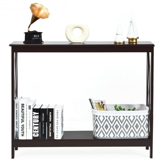 2-Tier Console X-Design Sofa Side Accent Table-Espresso - Color: Dark Brown - Image 6