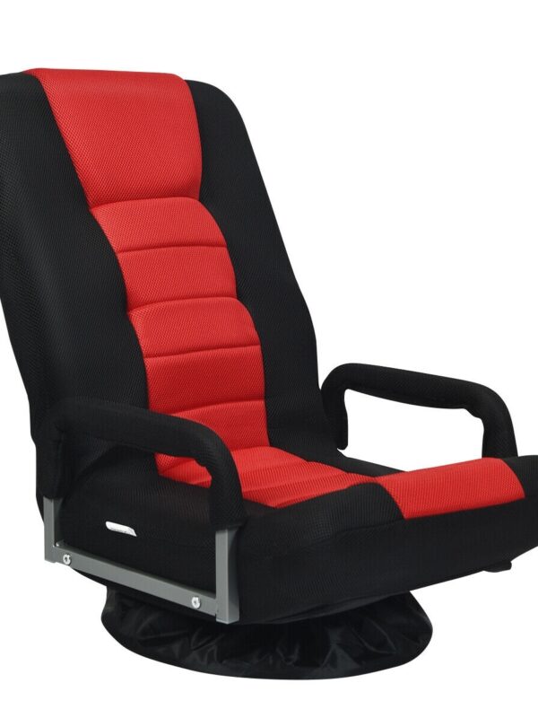 360-Degree Swivel Gaming Floor Chair with Foldable Adjustable Backrest-Red - Color: Red