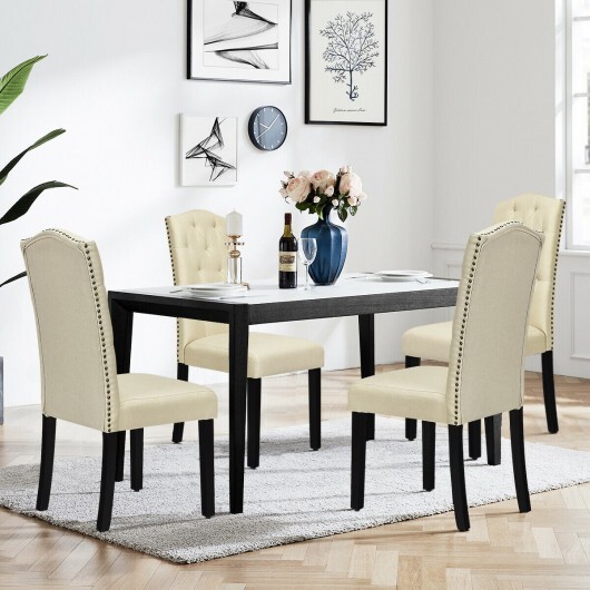 Set of 2 Tufted Upholstered Dining Chairs-Beige - Color: Beige - Image 3