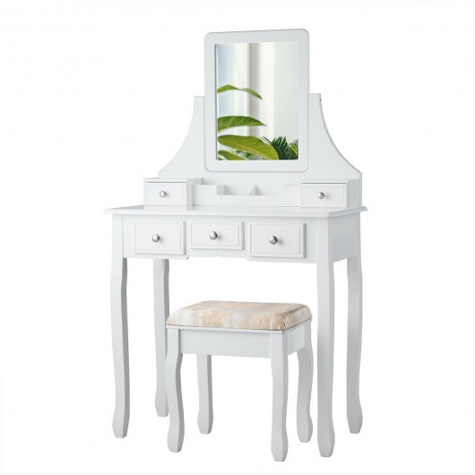 5 Drawers Removable Box Makeup Dressing Vanity Set-White - Color: White