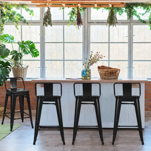 24 Inch Set of 4 Cafe Side Chairs with Rubber Feet and Removable Back-Black - Color: Black - Image 3