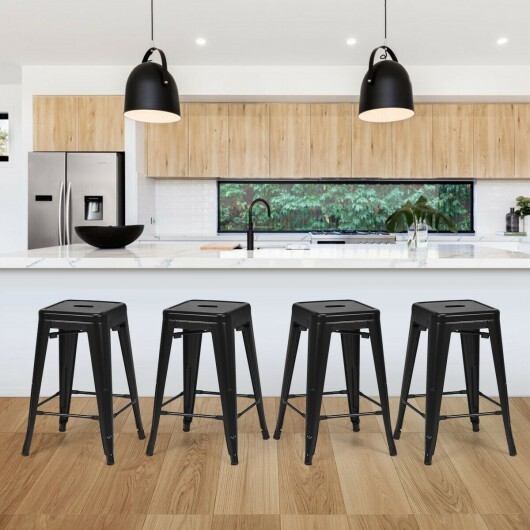 24 Inch Set of 4 Cafe Side Chairs with Rubber Feet and Removable Back-Black - Color: Black - Image 4
