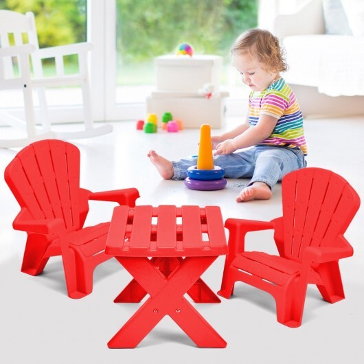 3-Piece Plastic Children Play Table Chair Set-Red - Color: Red - Image 3