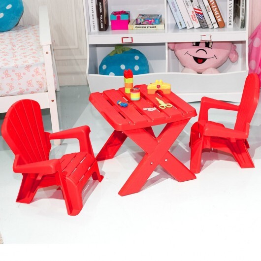 3-Piece Plastic Children Play Table Chair Set-Red - Color: Red - Image 4