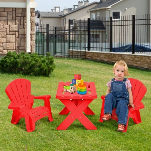 3-Piece Plastic Children Play Table Chair Set-Red - Color: Red - Image 5