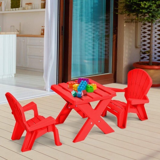 3-Piece Plastic Children Play Table Chair Set-Red - Color: Red - Image 6