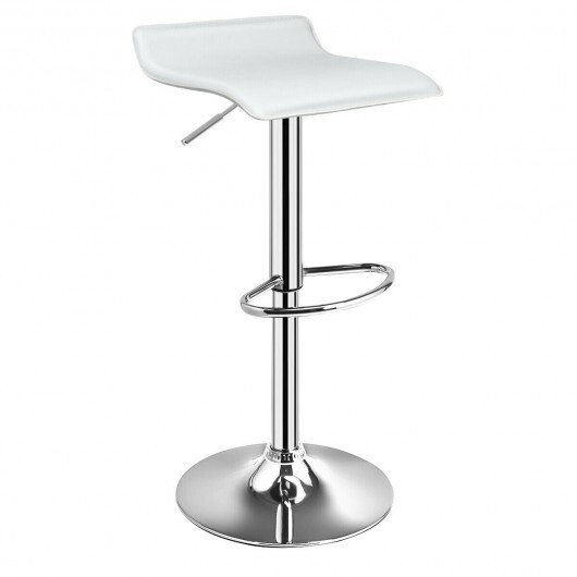 Set of 2 Adjustable PU Leather Backless Bar Stools-White - Color: White