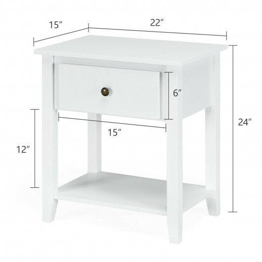 Nightstand with Drawer and Storage Shelf for Bedroom Living Room-Wine - Color: White - Image 4
