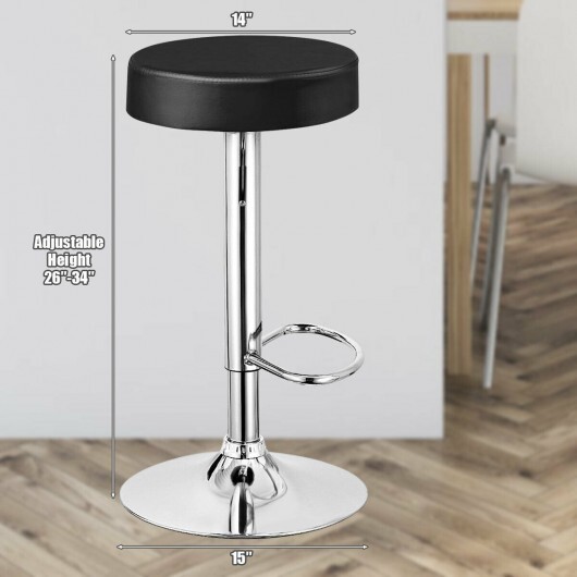 Set of 2 Adjustable Swivel Round Bar Stool  Pub Chairs-Black - Color: Black