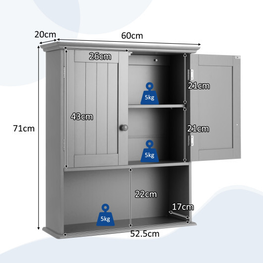 Wall Mount Bathroom Storage Cabinet -Gray - Color: Gray - Image 5