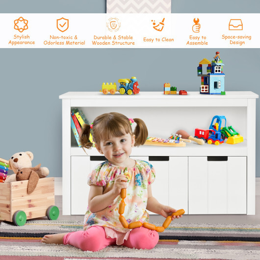 Kid Toy Storage Cabinet 3 Drawer Chest with Wheels Large Storage Cube Shelf - Color: White - Image 7