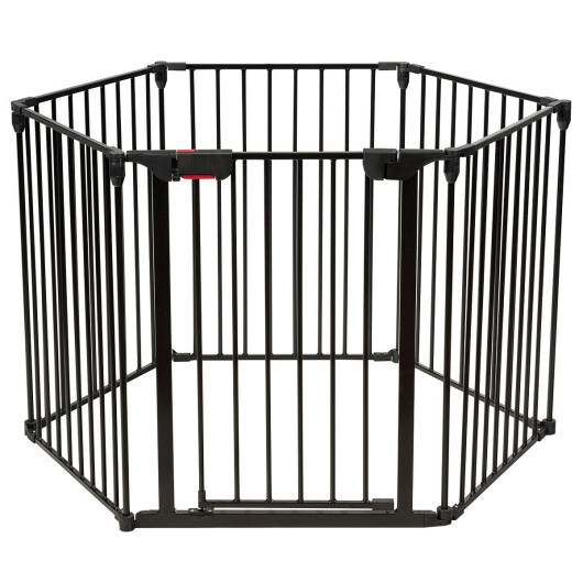 6 Panel Wall-mount Adjustable Baby Safe Metal  Fence Barrier-Black - Color: Black - Size: 60 Degrees