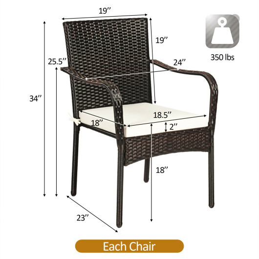 Set of 4 Patio Rattan Stackable Dining Chair with Cushioned Armrest for Garden - Color: Light Brown - Image 4