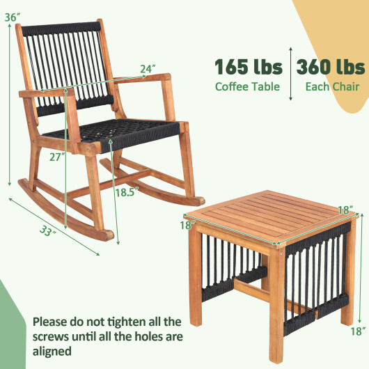 3 Pieces Acacia Wood Rocking Bistro Set - Color: Rustic Brown - Image 5