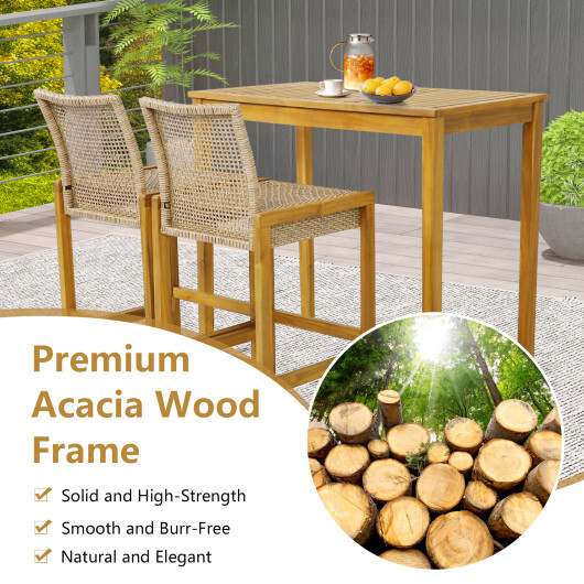 Set of 2 Rattan Patio Wood Barstools Dining Chairs with Backrest-Set of 2 - Color: Light Brown - Image 5