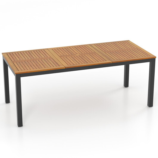 8-Person Outdoor Dining Table 79 Inch Acacia Wood Patio Table with Umbrella Hole - Color: Natural