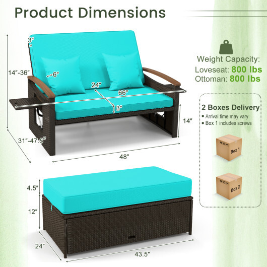 Outdoor Wicker Daybed with Folding Panels and Storage Ottoman-Green - Color: Green - Image 4