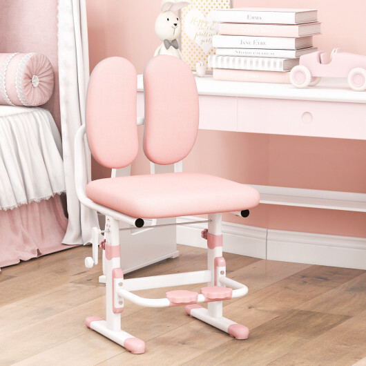 Ergonomic Height-adjustable Kids Study Chair with Double Back Support-Pink - Color: Pink - Image 3