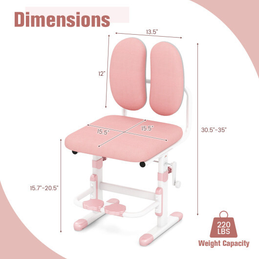Ergonomic Height-adjustable Kids Study Chair with Double Back Support-Pink - Color: Pink - Image 5