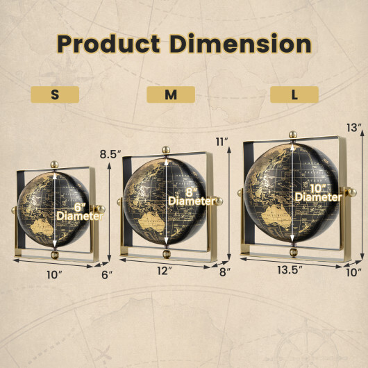 Geographic 6/ 8/ 10 Inch World Globe with Clear Printing and Square Frame-S - Color: Black - Size: S - Image 4