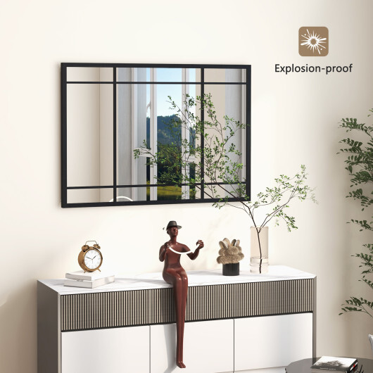 40 x 28 Inch Wall Mounted Mirror Metal Framed Hanging Mirror for Living Room Bedroom-Black - Color: Black - Image 3