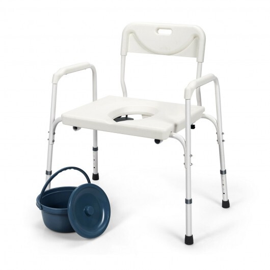 3-in-1 Bedside Commode Portable Toilet with Adjustable Height - Color: White