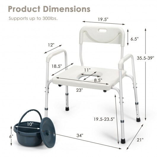 3-in-1 Bedside Commode Portable Toilet with Adjustable Height - Color: White - Image 4