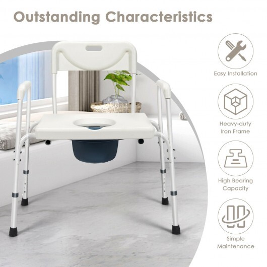 3-in-1 Bedside Commode Portable Toilet with Adjustable Height - Color: White - Image 5
