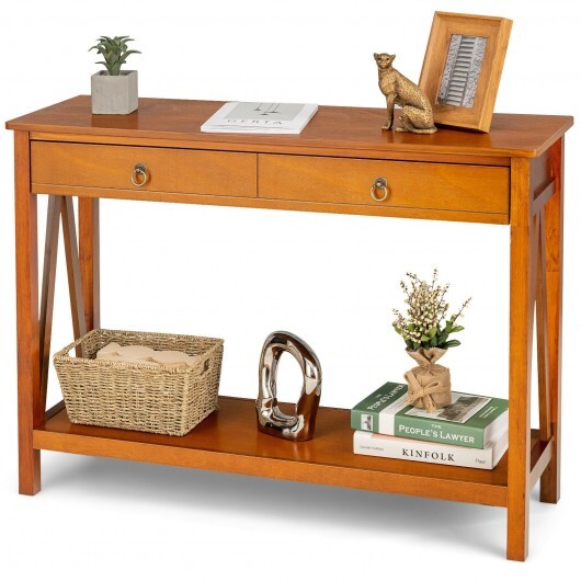Console Table with Drawer Storage Shelf for Entryway Hallway-Cherry - Color: Natural