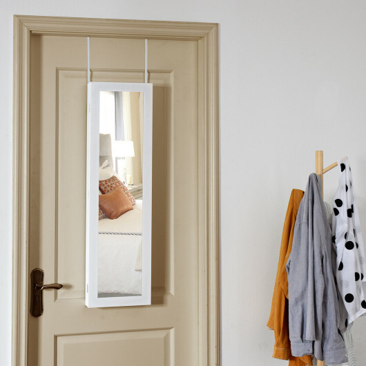 Wall And Door Mirrored Jewelry Cabinet With LED Light - Color: White - Image 3