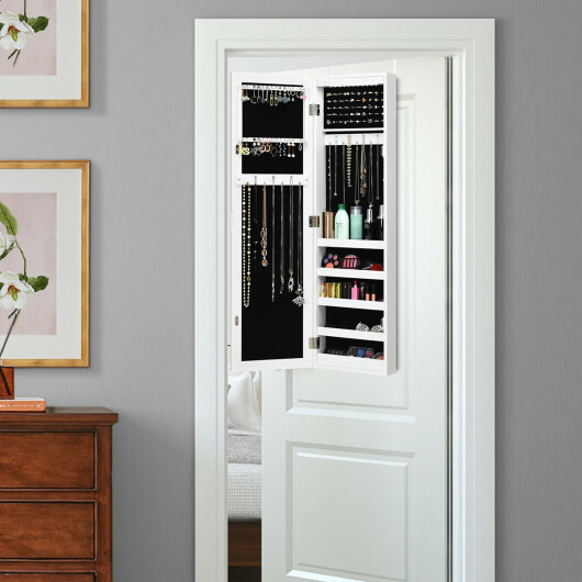Wall And Door Mirrored Jewelry Cabinet With LED Light - Color: White - Image 4