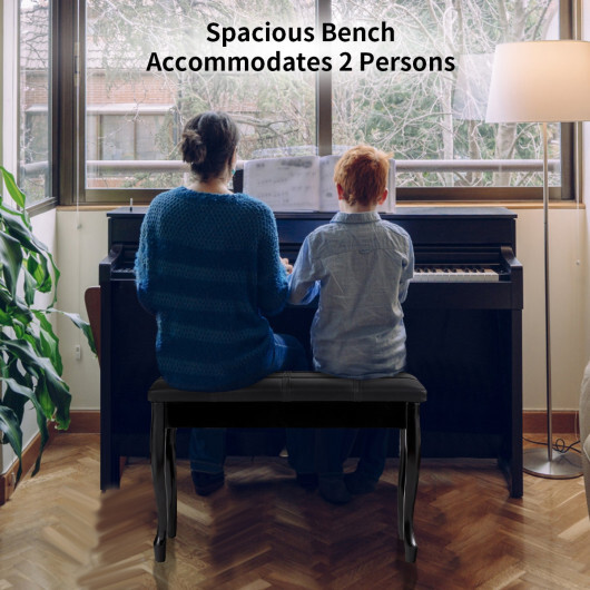Solid Wood PU Leather Piano Bench with Storage-Black - Color: Black - Image 3