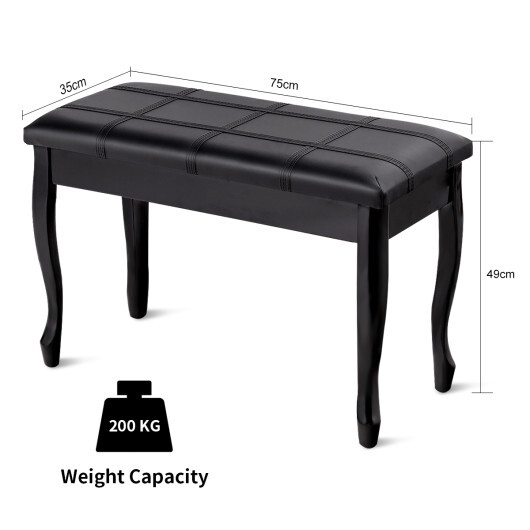 Solid Wood PU Leather Piano Bench with Storage-Black - Color: Black - Image 4
