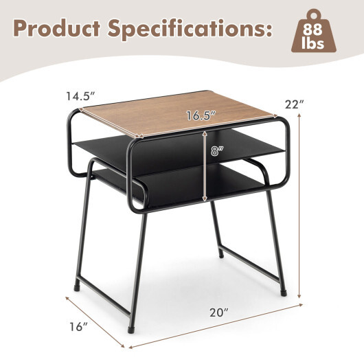 3-tier Compact Side End Table with Storage Shelf-Coffee - Color: Coffee - Image 4