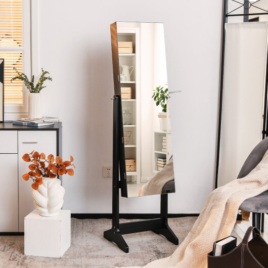 Freestanding Jewelry Cabinet with Full Length HD Mirror-Black - Color: Black - Image 3