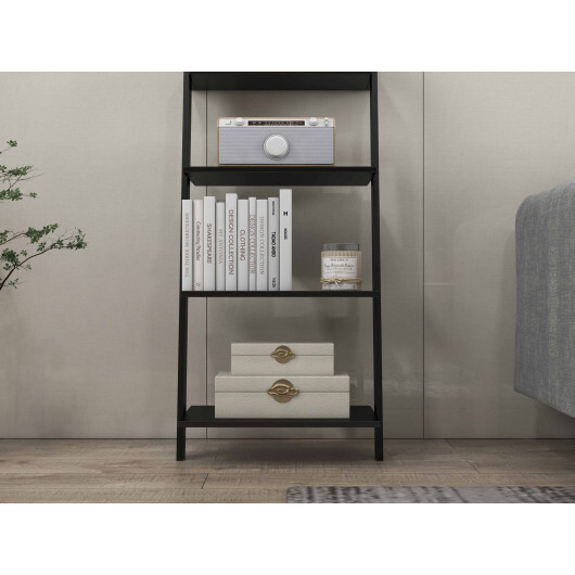 4-Tier Ladder Shelf with Solid Frame and Anti-toppling Device-Black - Color: Black - Image 3