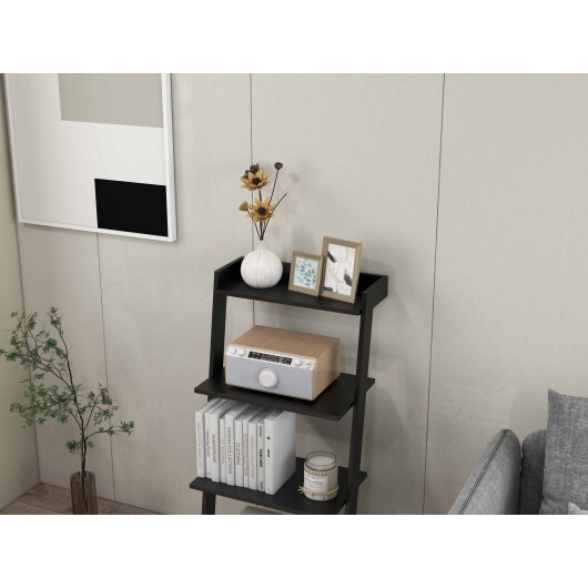 4-Tier Ladder Shelf with Solid Frame and Anti-toppling Device-Black - Color: Black - Image 5