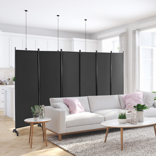 6 Panel 5.7 Feet Tall Rolling Room Divider on Wheels-Gray - Color: Gray