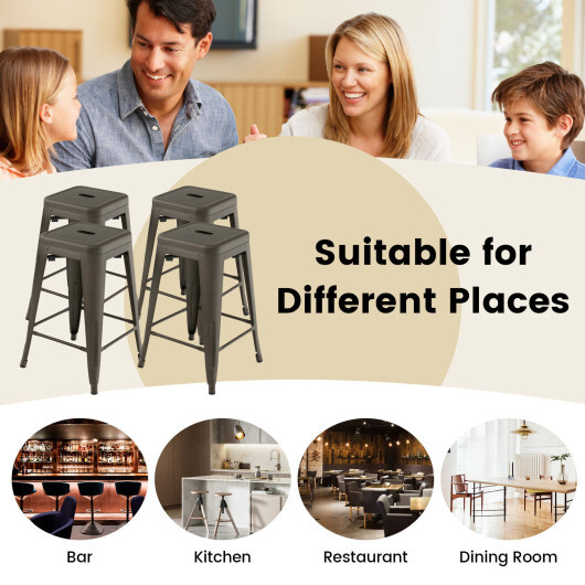 24 Inch Set of 4 Tolix Style Counter Height Barstool Stackable Chair-Gun - Color: Gun - Image 3