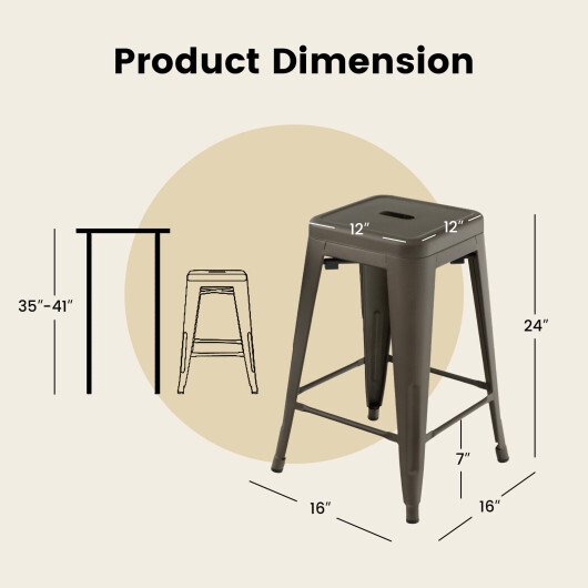 24 Inch Set of 4 Tolix Style Counter Height Barstool Stackable Chair-Gun - Color: Gun - Image 4