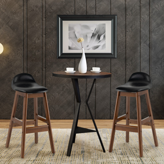 27.5 Inch Set of 2 Upholstered PU Leather Barstools with Back Cushion-Brown - Color: Brown - Image 3