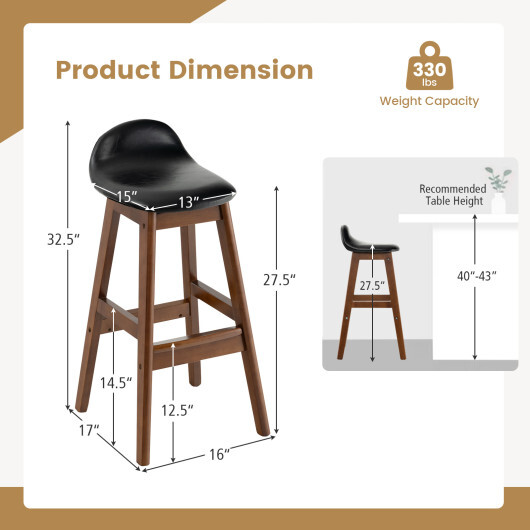 27.5 Inch Set of 2 Upholstered PU Leather Barstools with Back Cushion-Brown - Color: Brown - Image 5