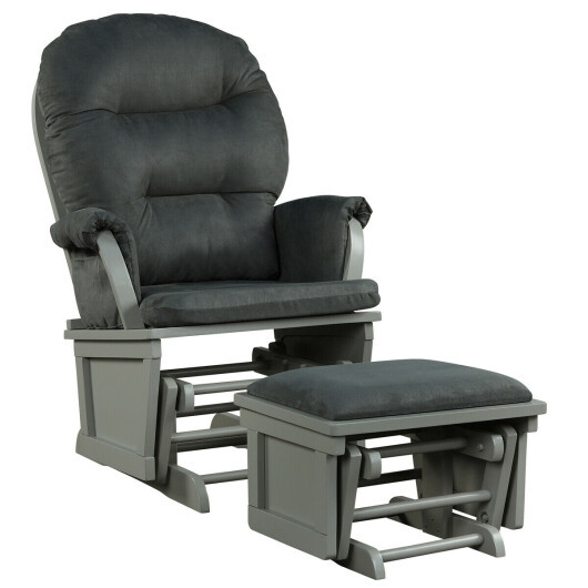 Wood Baby Glider and Ottoman Cushion Set with Padded Armrests for Nursing-Gray - Color: Dark Gray